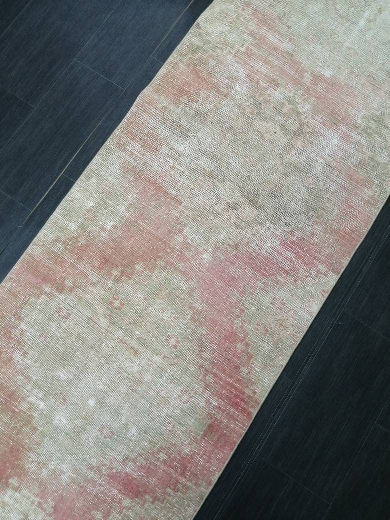 Distressed Antique Runner Rug 2.7 x 13.6 Turkish Vintage Runner Rug