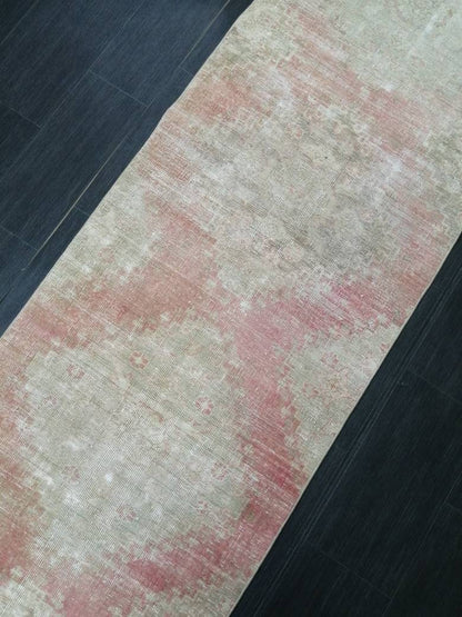 Distressed Antique Runner Rug 2.7 x 13.6 Turkish Vintage Runner Rug