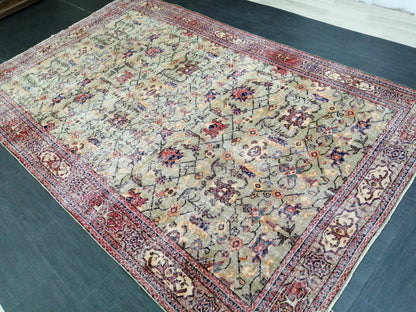 6.5 x 10.5 Green OUSHAK RUG TURKISH Oriental Rug Vintage Rug Vintage Runner Rug pink Rug Hand Made Rugs Vintage