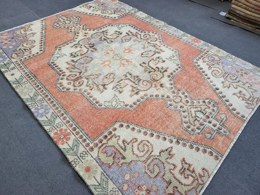 Distressed Wool Rugs, 4.3 x 5.8 Vintage Handmade Rug, Oushak Rug, Turkish Rug, Farmhouse Rug, Vintage Rug, Wool rug Oriental Rug