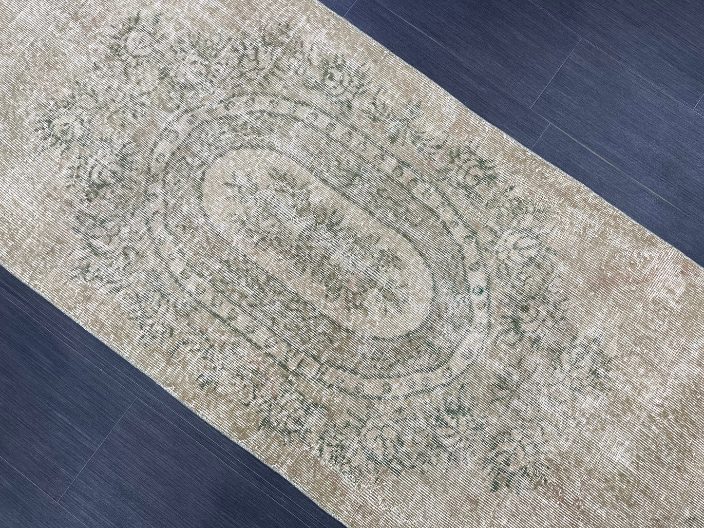 Oushak Runner Rug 2.7 x 9.4 Muted Turkish Runner Rug Green Vintage Neutral Runner Rug Hallway Natural Runner Kitchen Runner Rug Wool Runner