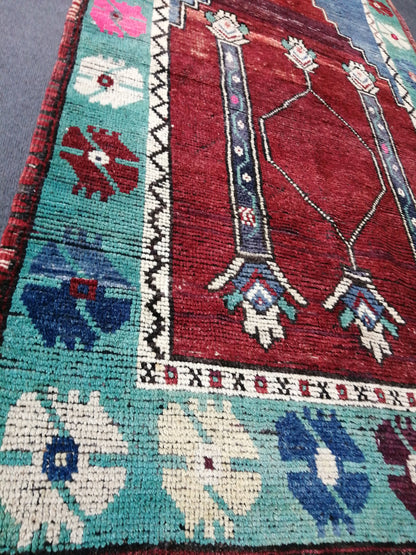 OUSHAK RUG TURKISH Rug Floral Low Pile Tulu Rug  Oushak Runner Rug Vintage Shaggy Rug Wool Oushak Rug Hand Made Rugs Vintage Turkish Rug