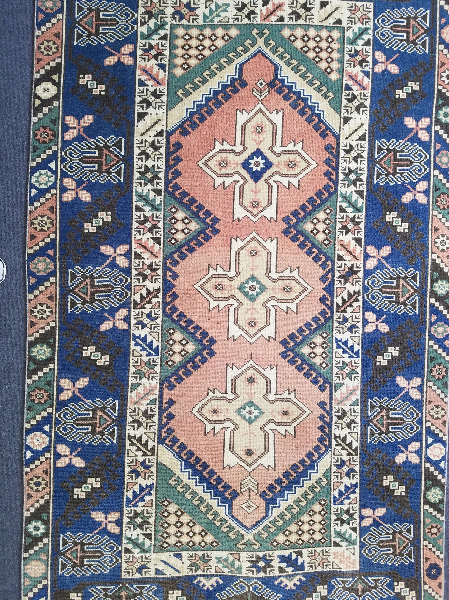 Vintage blue rug,turkish oushak rug 6'8x4'2 wool rug