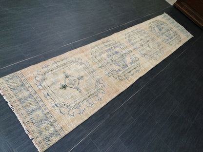 10.9 x 2.4 Faded Oushak Runner Rug Turkish Runner Rug Vintage Runner Rug Hallway Runner Rug Kitchen Runner Wool Runner Rug Wool Oushak Rug