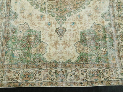 OUSHAK RUG Persian Rug 6.8 x 10.4 TURKISH  Rug Vintage Wool Rug Muted Vintage Oriental Rug Wool Oushak Rug Hand Made Rugs Green Vintage Rug