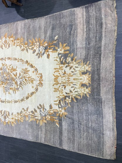 Vintage Rug, Persian 4.9 x 8.7 Rug, All Wool Hand Knotted Rug, HANDMADE Rug, Vintage Turkish Rug, Oushak Rug, Grey Wool Rug