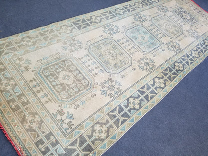 Oushak turkish rug 4'2x11 vintage wool rug, vintage oushak rug, vintage anatolian rug,unique hand made rug,kitchen rug