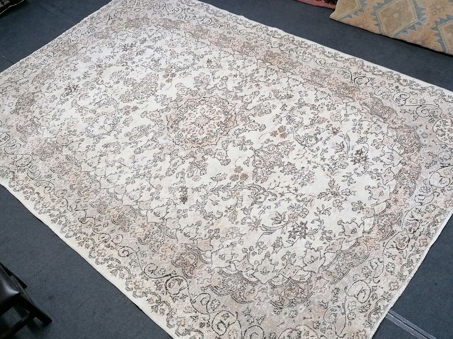 Oushak turkish rug 7.2 x 10.7 large wool rug, vintage knotted rug