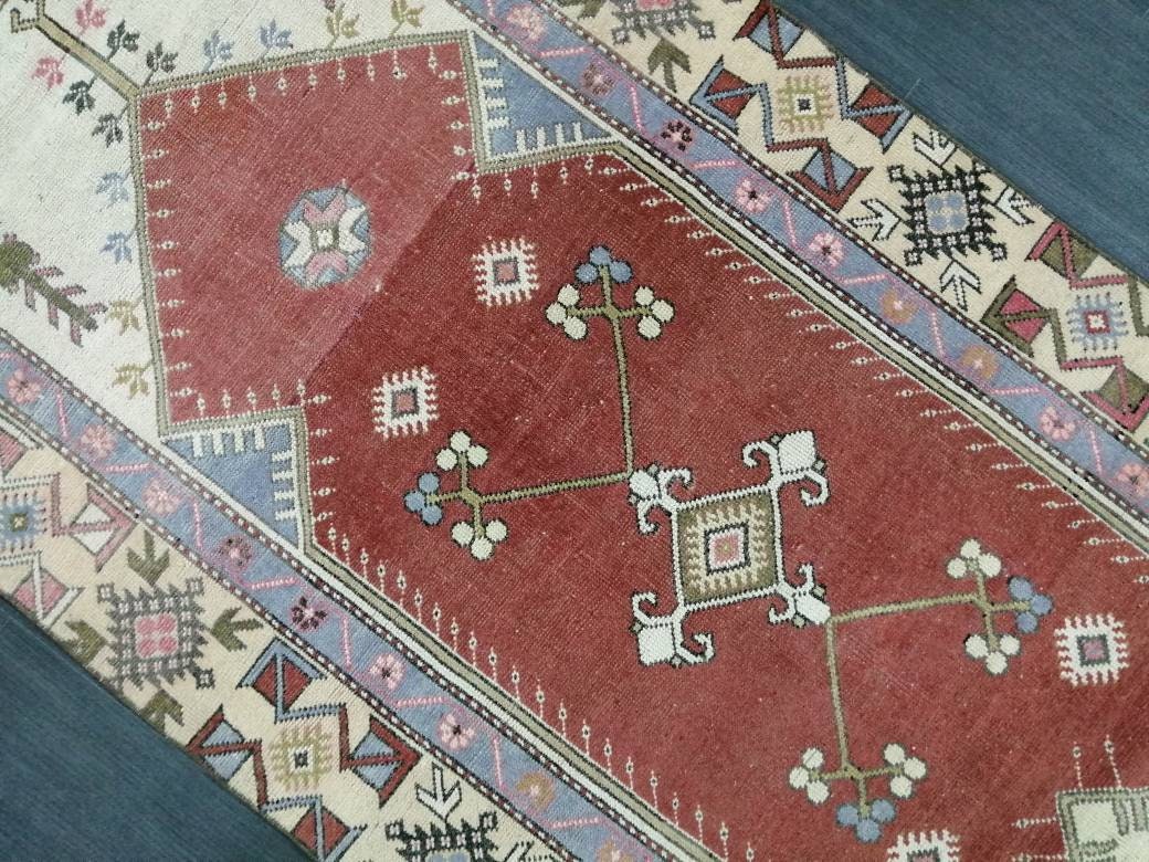 3 x 6.9 Oriental Runner Rug Muted Turkish Runner Rug Short Vintage Runner Rug Hallway Runner Rug Muted Runner Rug Wool Runner