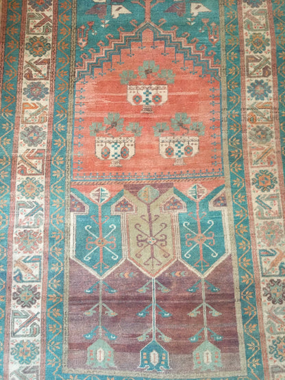 4x7 feet turquoise handmade wool large rug, turkish wide bedroom rug, vintage kitchen floor rug, living room middle area rug, bohemian rugs