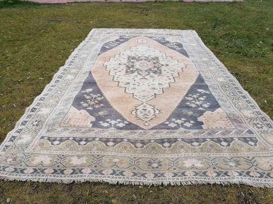 9'5x5'8 muted soft colors rug, vintage turkish rug, oushak vintage rug, kitchen runner rug,vintage anatolian bohemian rug,