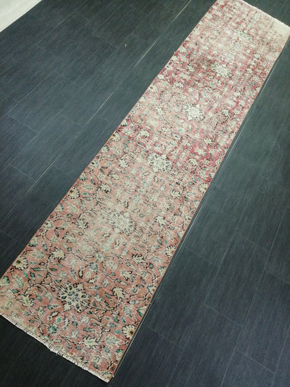 10.6 X 2.5 Distressed Runner Rug Turkish Runner Rug Vintage Runner Rug Hallway Runner Rug Kitchen Runner Rug Oriental Runner Rug Oushak Rug