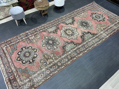 Vintage Runner Rug, Turkish 4.8 x 11.8 Runner Rug, Varigated Red Vintage Runner Rug Hallway Runner Rug Kitchen Runner Rug Wool Runner
