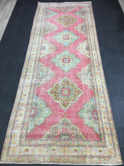 Vintage Handmade Runner 5 x 13 Vintage Runner Hand Knotted TURKISH Runner Vintage Runner Distressed Vintage Persian Muted Runner Rug