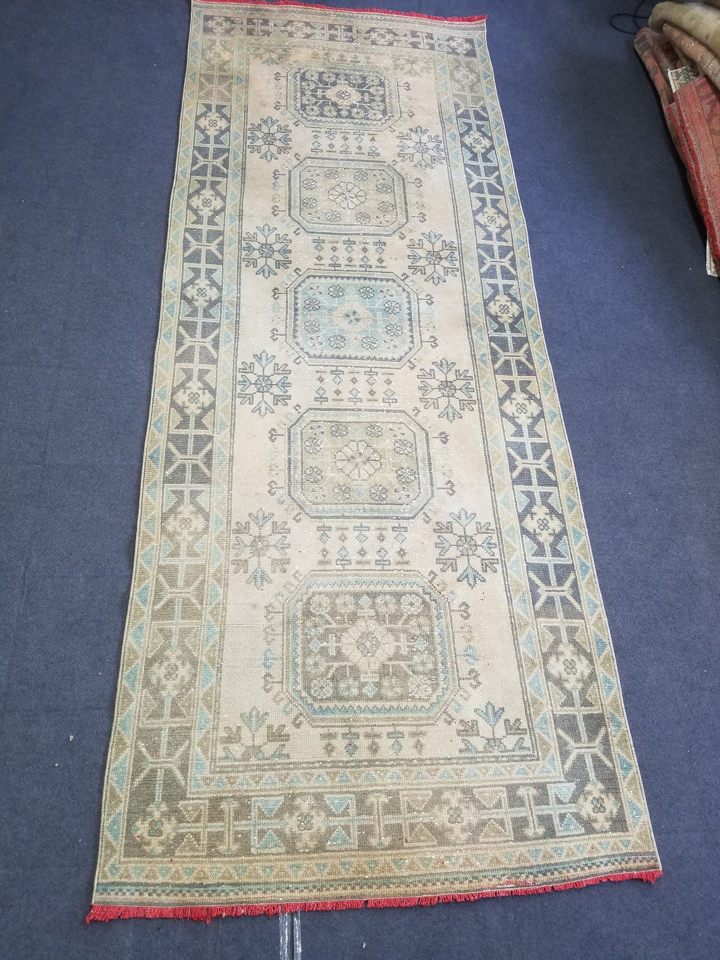 Oushak turkish rug 4'2x11 vintage wool rug, vintage oushak rug, vintage anatolian rug,unique hand made rug,kitchen rug