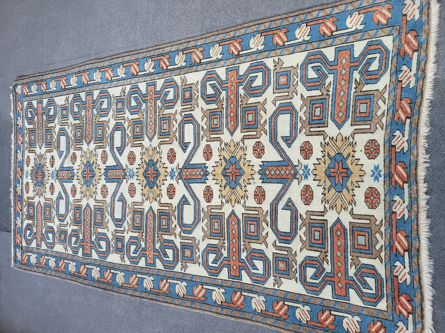 TURKISH Oushak Rug 3.5 x 6.5 Vintage Blue Oriental Rug Vintage Runner Rug Wool Kazak Rug Handmade Rug Hand Knotted Rug