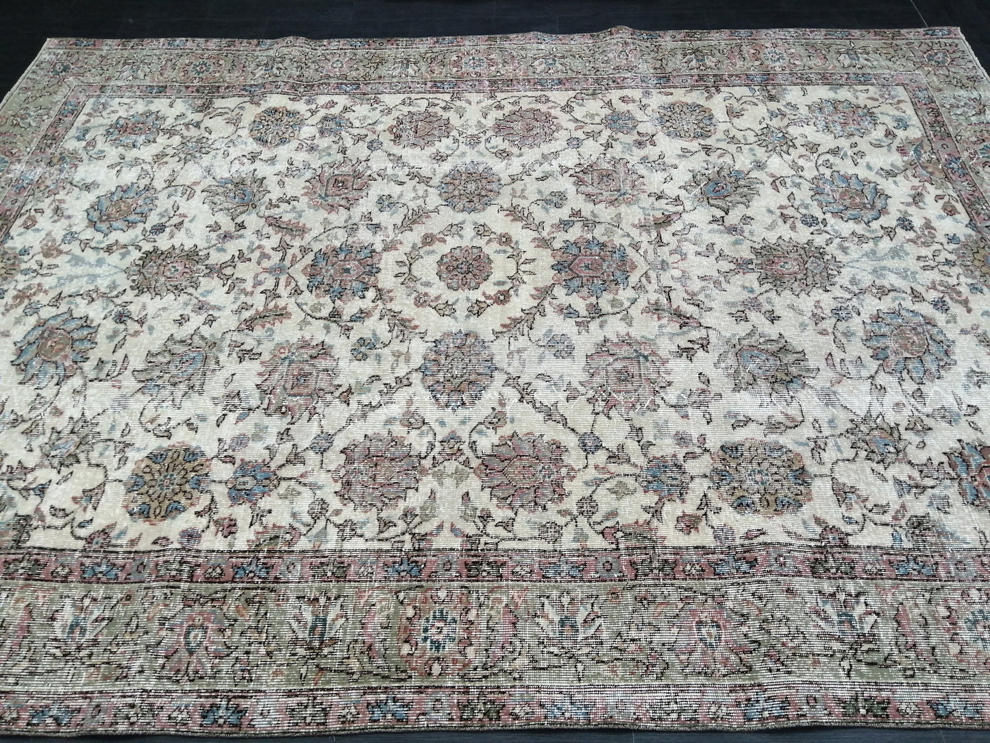 Floral Vintage Rug OUSHAK 7 x 9.8 TURKISH Rug Oriental Vintage Wool Rug Hand Made Rugs Vintage Turkish Rug