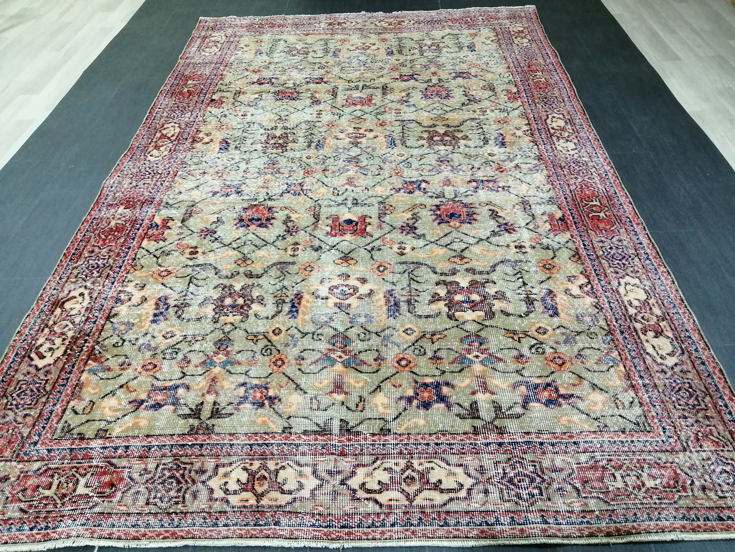 6.5 x 10.5 Green OUSHAK RUG TURKISH Oriental Rug Vintage Rug Vintage Runner Rug pink Rug Hand Made Rugs Vintage