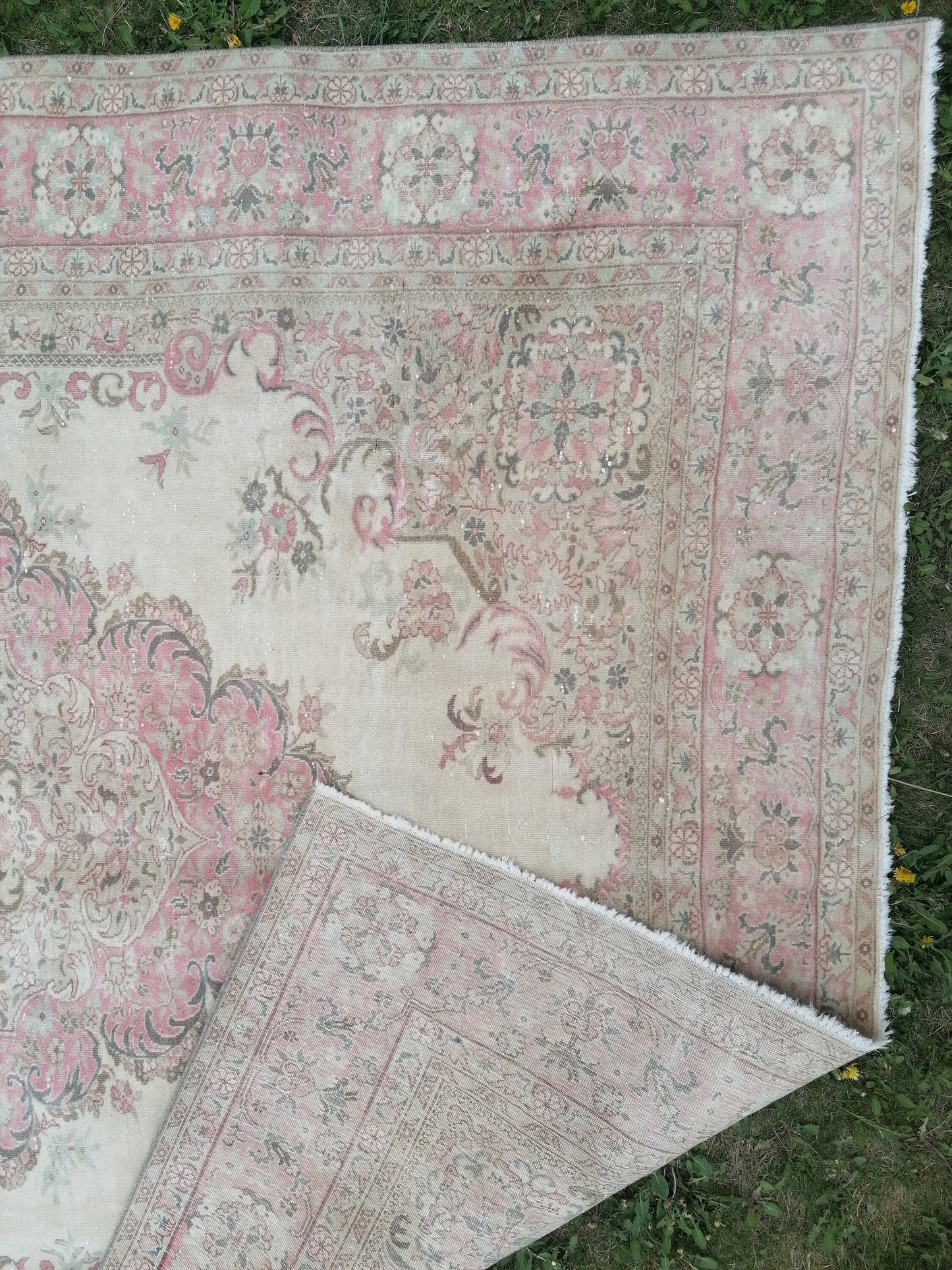 6'7x8'7 Vintage rug, pastel vintage oushak rug faded unique handmade rug, traditional turkish rug