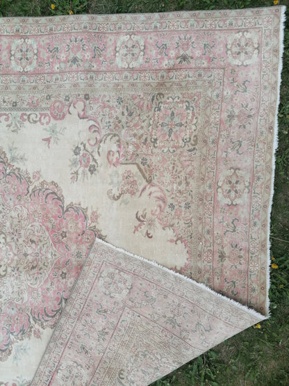 6'7x8'7 Vintage rug, pastel vintage oushak rug faded unique handmade rug, traditional turkish rug