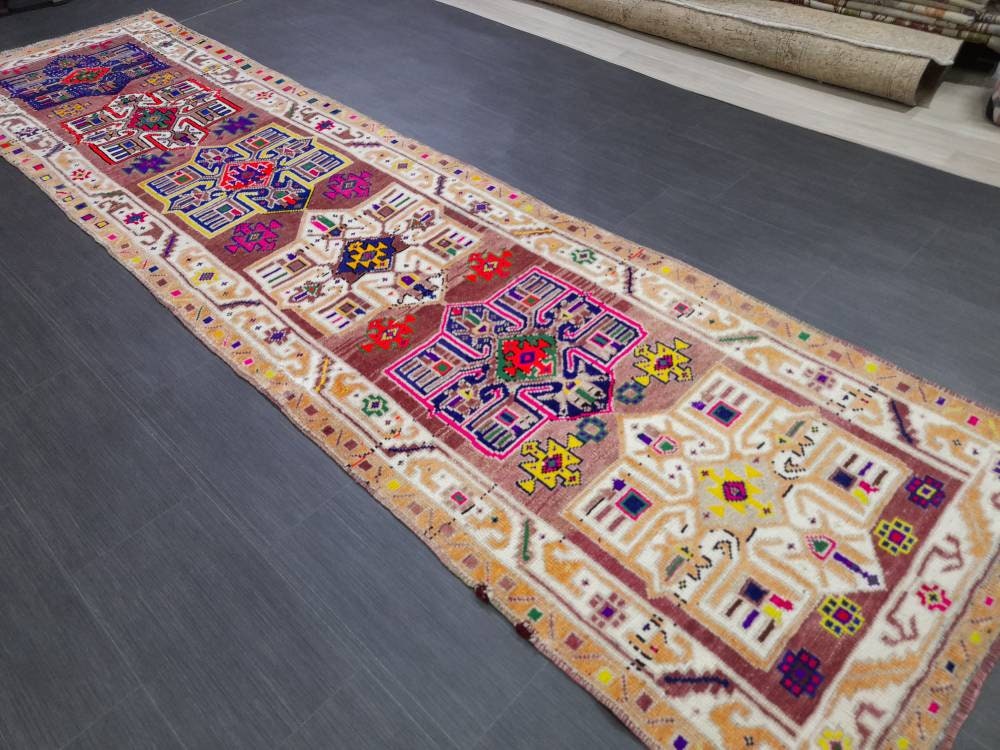 Oushak Runner Rug 3 x 11.5 Turkish Runner Rug Muted Vintage Runner Rug Hallway Runner Rug Kitchen Runner Rug Wool Staircase Runner Rug