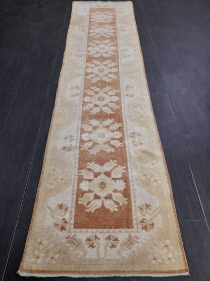 Vintage Runner Rug Hallway Runner Rug Muted 2.4 x 10 Kitchen Runner Rug Muted Wool Runner Rug Oushak Runner Rug Turkish Rug Runner