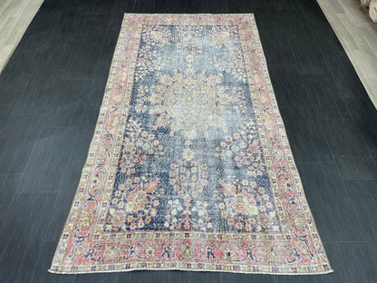 Vintage Rug TURKISH 4.3 x 8 Rug Handmade Rug Vintage Persian Rug Oushak Rug  Hand Knotted RugTurkish Rug Vintage Oushak Rug, Wool Rug