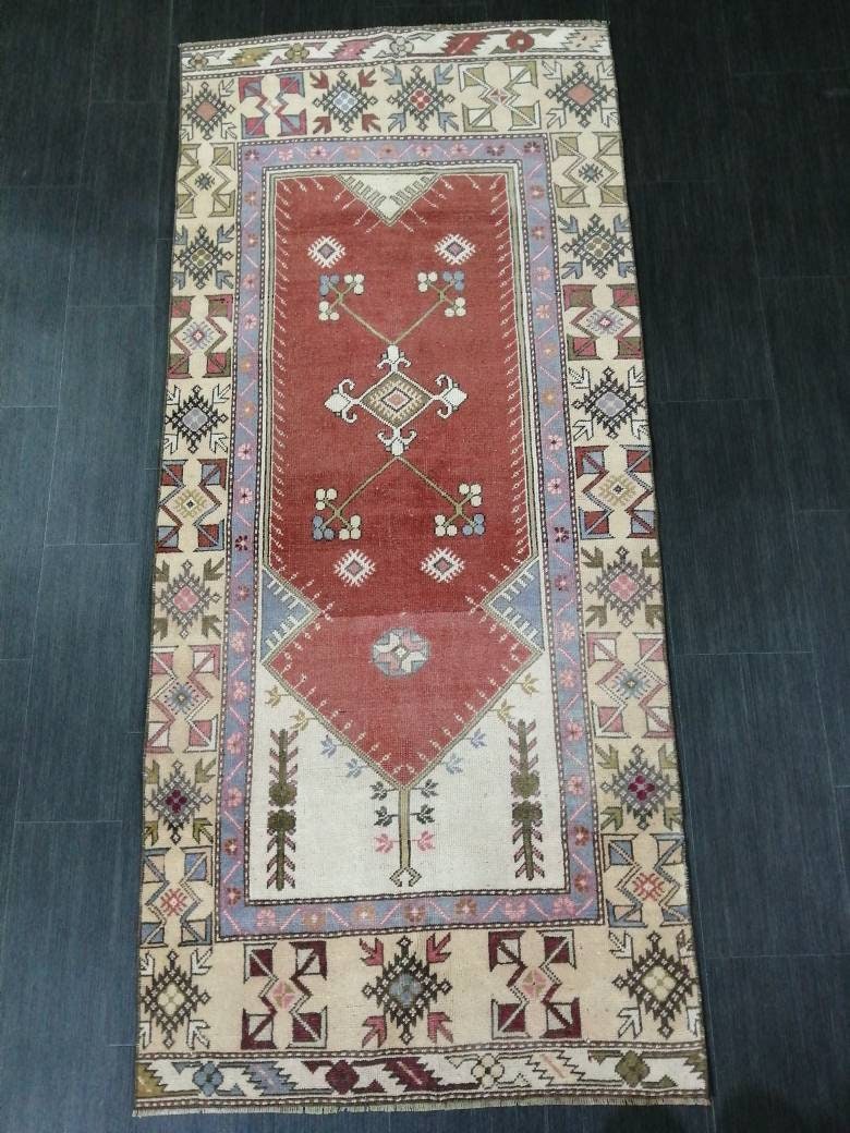 3 x 6.9 Oriental Runner Rug Muted Turkish Runner Rug Short Vintage Runner Rug Hallway Runner Rug Muted Runner Rug Wool Runner