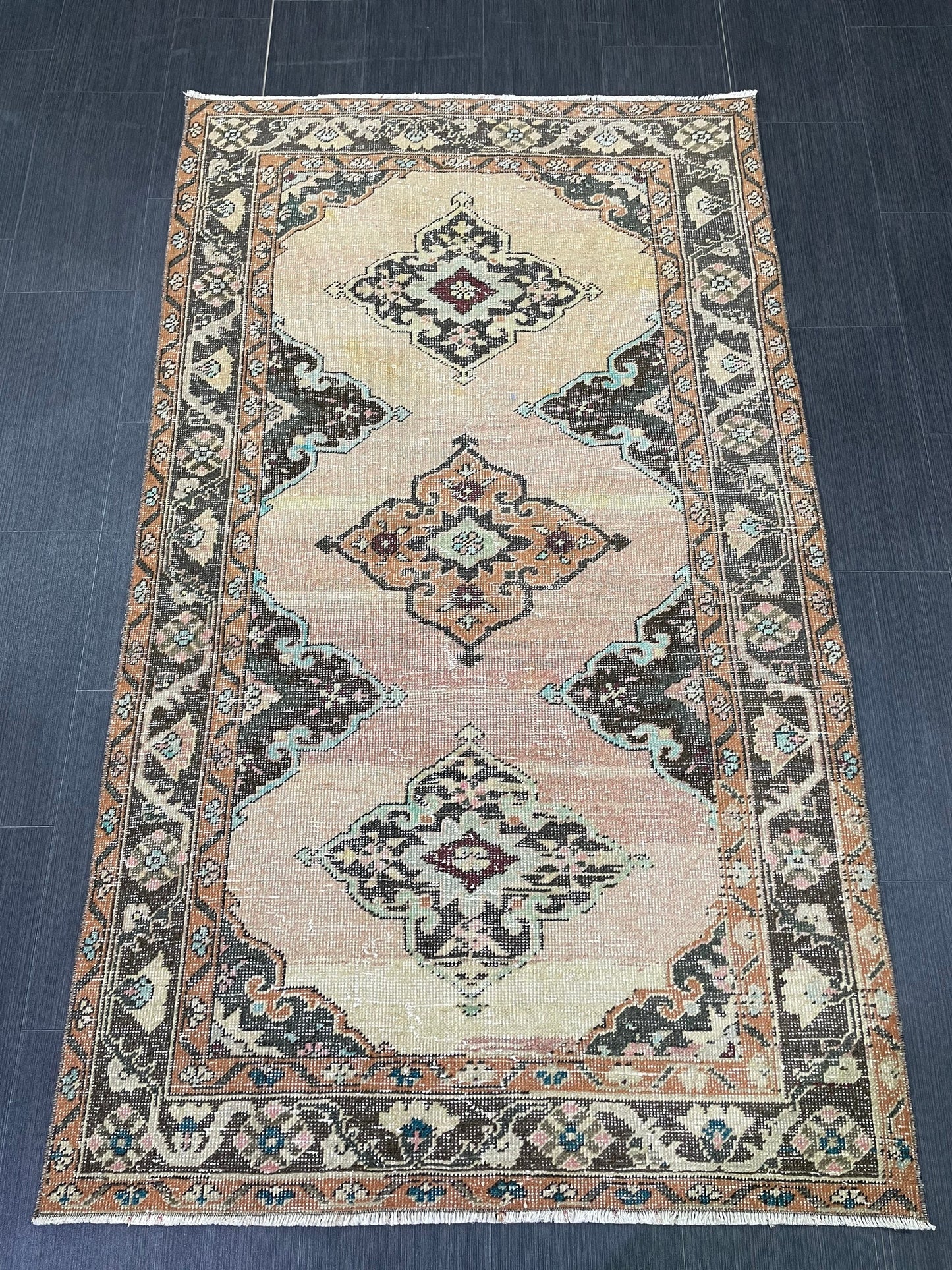 Handmade Turkish 3.8 x 6.5 Rug Handmade Rug Turkish Rug Hand Knotted Rug Muted Oushak Rug, Farmhouse Rug, Vintage Rug, Wool rug