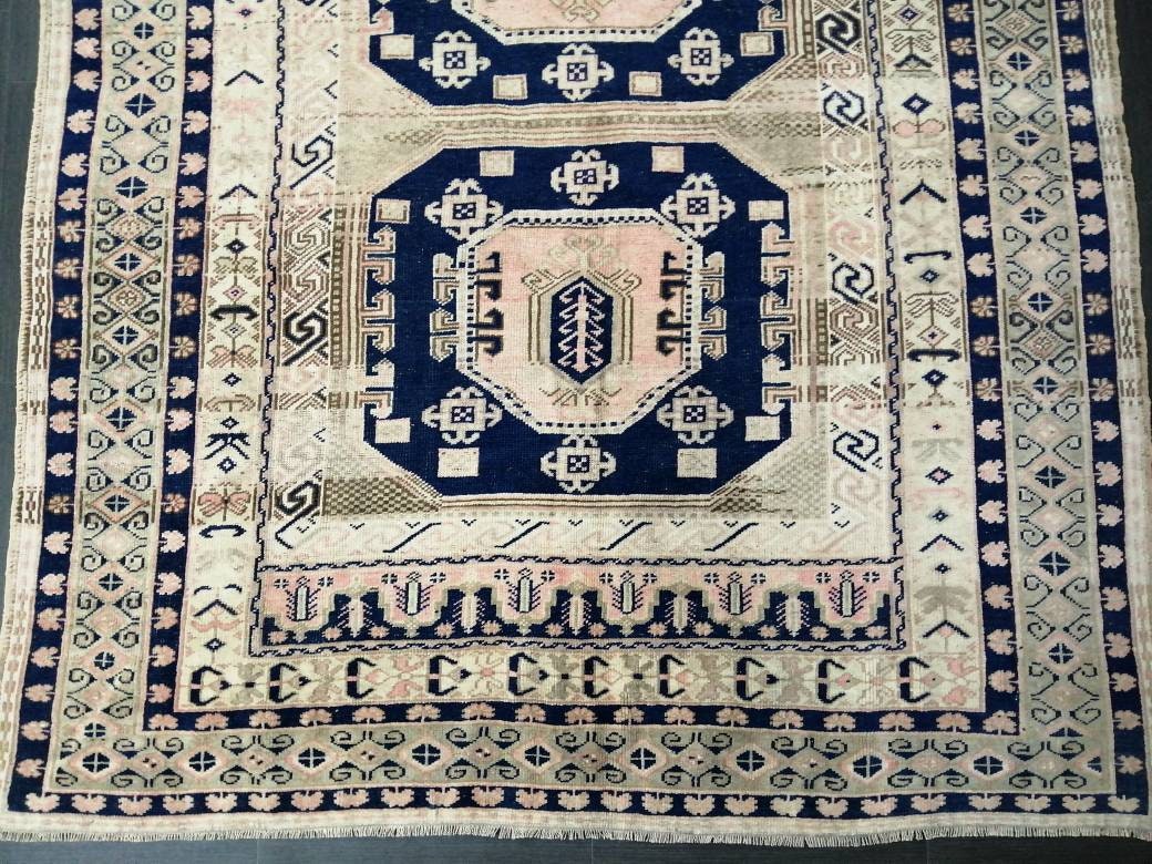 Vintage Rug, 5.7 x 9.7 Rug, Turkish Rugs, Hand Made Rug, Persian Rug  Turkish Rug, 5x10 Rug, Vintage Rug Pink and Navy Oriental Rug 6x10