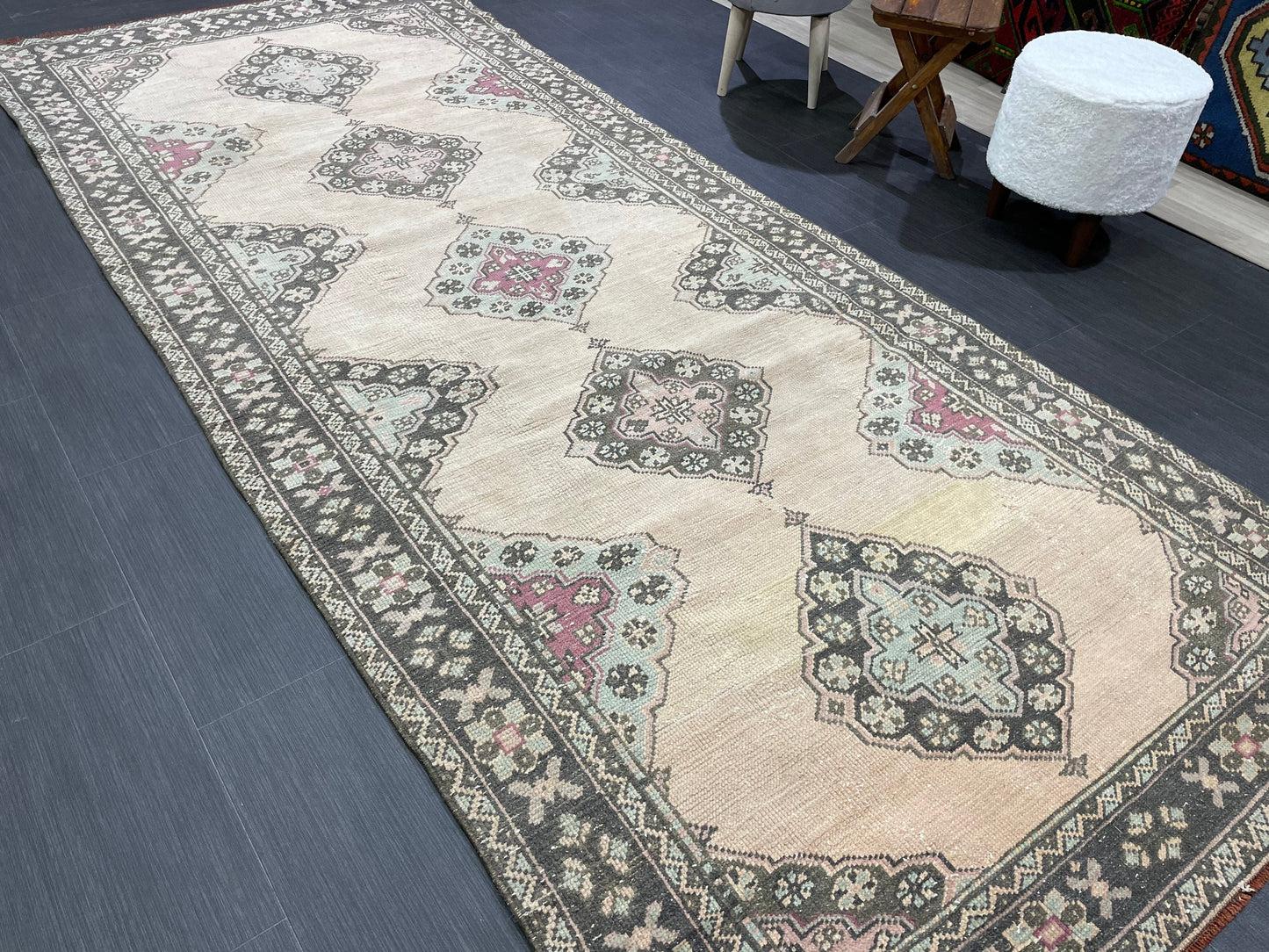 Antique Handmade Runner RUG 4.2 x 10 TURKISH Oushak Rug Vintage Runner Rug Vintage Runner Rug Wool Oushak Rug Handmade Rug Hand Knotted Rug