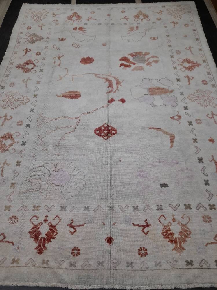 8.8 x 12.3 Muted Vintage OUSHAK RUG TURKISH Muted Oushak Rug Vintage Rug Wool Oushak 9x12 Rug Hand Made Rug Authentic Oushak Rug