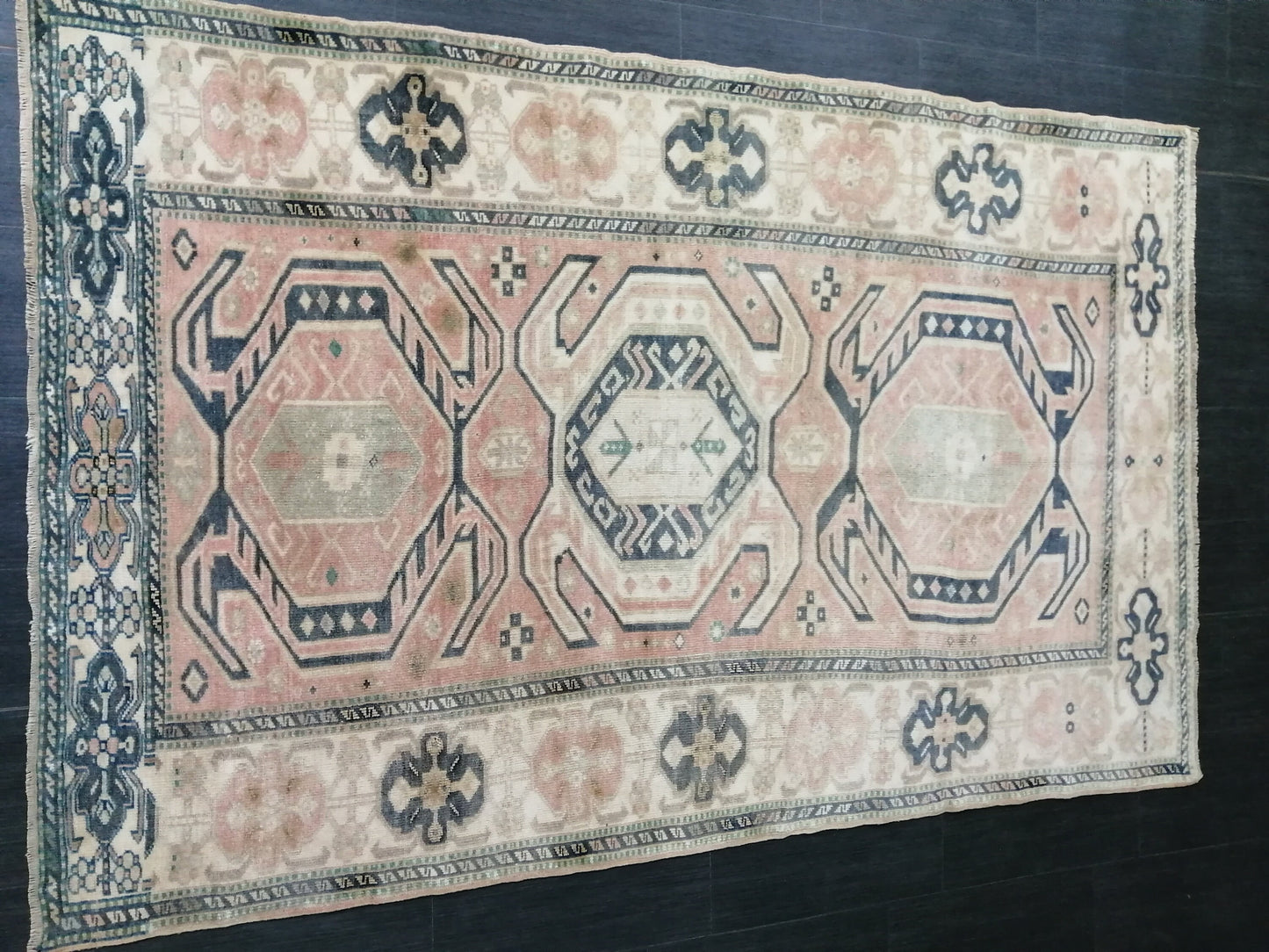 Muted OUSHAK RUG 4.6 x  7.2 TURKISH Rug Vintage Oushak Runner Rug Vintage Runner Rug Wool Rug Hand Made Rugs Vintage Turkish Rug