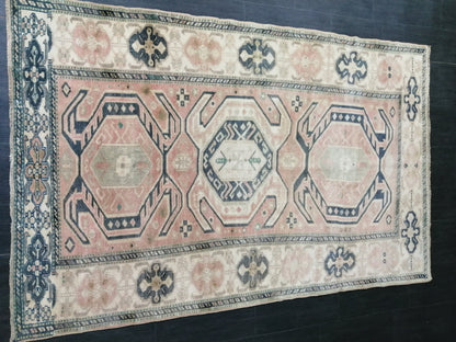 Muted OUSHAK RUG 4.6 x  7.2 TURKISH Rug Vintage Oushak Runner Rug Vintage Runner Rug Wool Rug Hand Made Rugs Vintage Turkish Rug