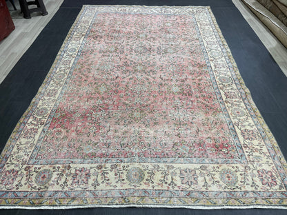 Oriental Vintage 6.6 x 10.6 Rug Vintage Hand Knotted Rug Wool Oushak Rug Hand Made Rugs Vintage Turkish Rug Persian Rug Distressed Rug