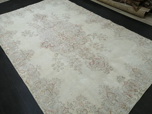 Oriental Rug 7x11 Vintage Turkish Rug Oushak Rug Turkish  Rug, Distressed Persian Rug, Distressed Wool large Neutral Rug 11 x 7