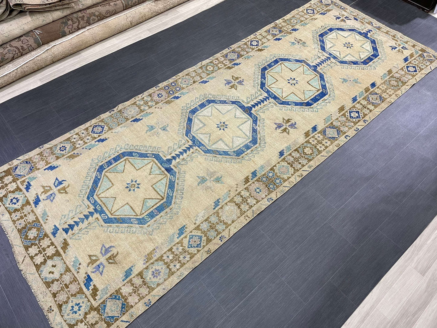 Muted Vintage Runner Rug Persian Runner Rug 4.8 x 12.5 Star Rug Runner Turkish Runner Kitchen Runner Rug Antique Wool Oriental Runner