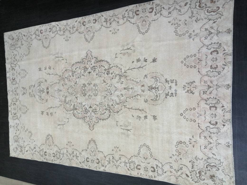 Muted Persian RUG Neutral Vintage Oushak Rug Large Vintage Rug Wool Oushak Rug Hand Made Rugs Vintage Turkish Rug Neutral Rug
