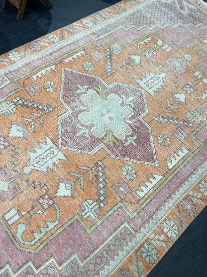 Handmade Rug, Persian 4.5 x 8.5  Rug, Navy Hand Knotted Rug, Vintage Rug, Yellow and Orange Turkish Rug, Oushak Rug, Oriental Rug, Wool Rug