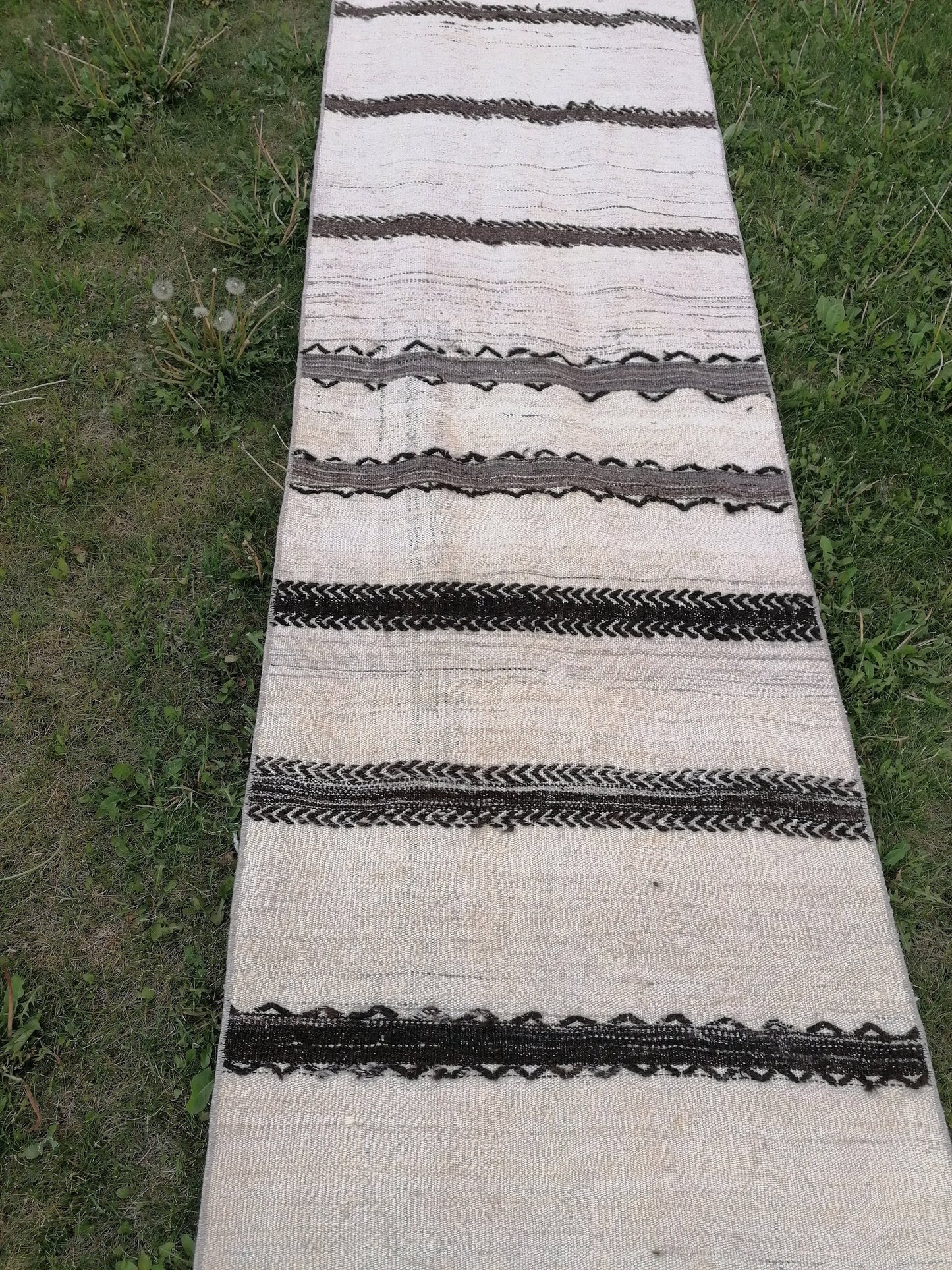 2.6 x 33 Neutral extra long runner rug, flatweave kilim runner, stripe handmade runner rug, turkish woven runner, no dye runner rug