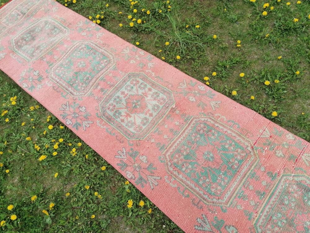 Oushak wool runner 2'7x20'6 long vintage runner, hallway handmade runner
