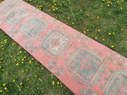 Oushak wool runner 2'7x20'6 long vintage runner, hallway handmade runner