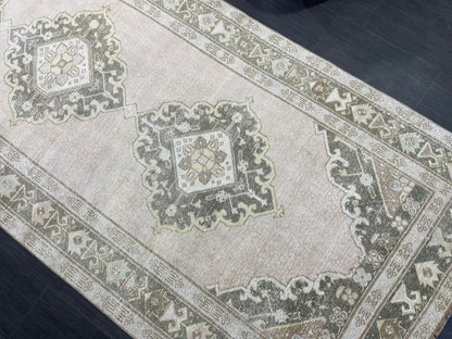 Muted Oushak Runner Rug Vintage Turkish 4.6 x 11.2 Runner Rug Vintage Runner Rug Hallway Runner Rug Kitchen Runner Rug Wool Runner Rug