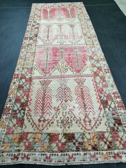 Oushak Runner Rug 4x11 Distressed Turkish Runner Rug Vintage Runner Rug Hallway Runner Rug Kitchen Runner Rug Wool Runner Rug Nomad Rug