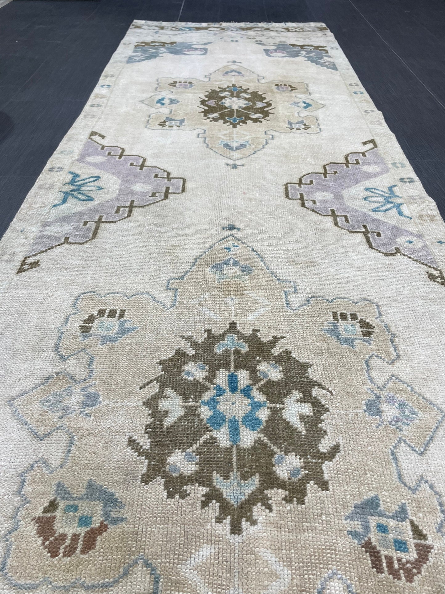 Muted Vintage Oushak Runner 3 x 11.4 Rug Turkish Runner Rug Vintage Runner Rug Hallway Runner Rug Kitchen Runner Rug Wool Runner Rug