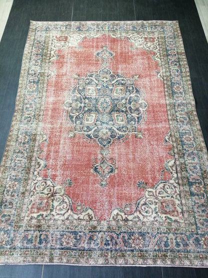 Vintage rug, Persian  Rug, Antique 7 x 10. 3ft. Rug, turkish Rug, Pink Oushak  rug, Ethnic Rug, Traditional Rug, wool Rug,Handmade Rug