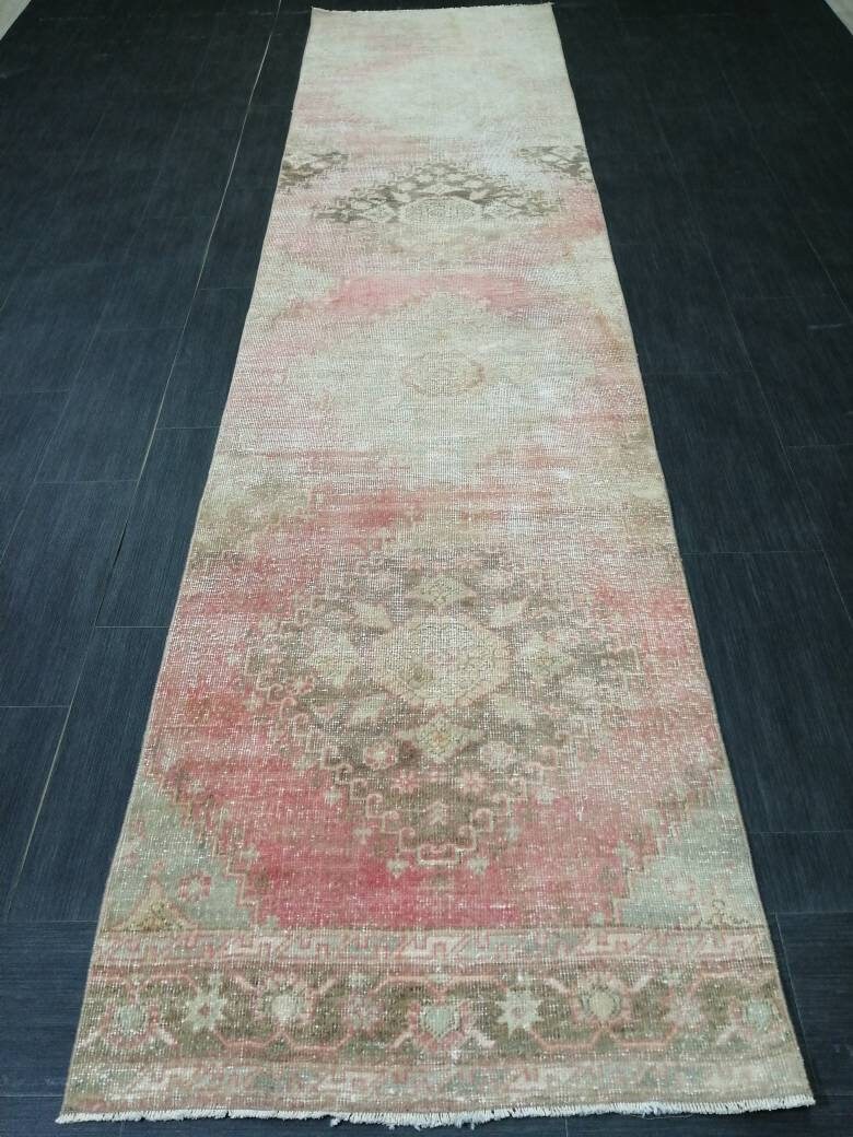 Distressed Antique Runner Rug 2.7 x 11.3  Vintage Runner Rug