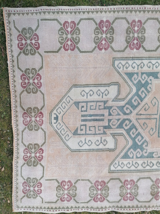 4.10 x 7.4 muted rug, vintage rug, turkish oushak rug rustic rug