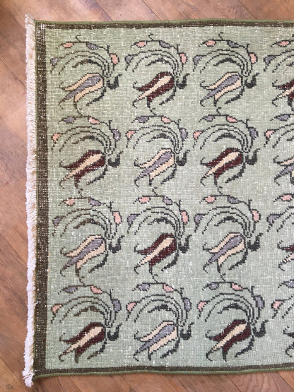 3x5 feet handmade floral mini runner rug, turkish kitchen floor wide rug, grey bathroom area rug, entryway large muted color rug, bohem rugs