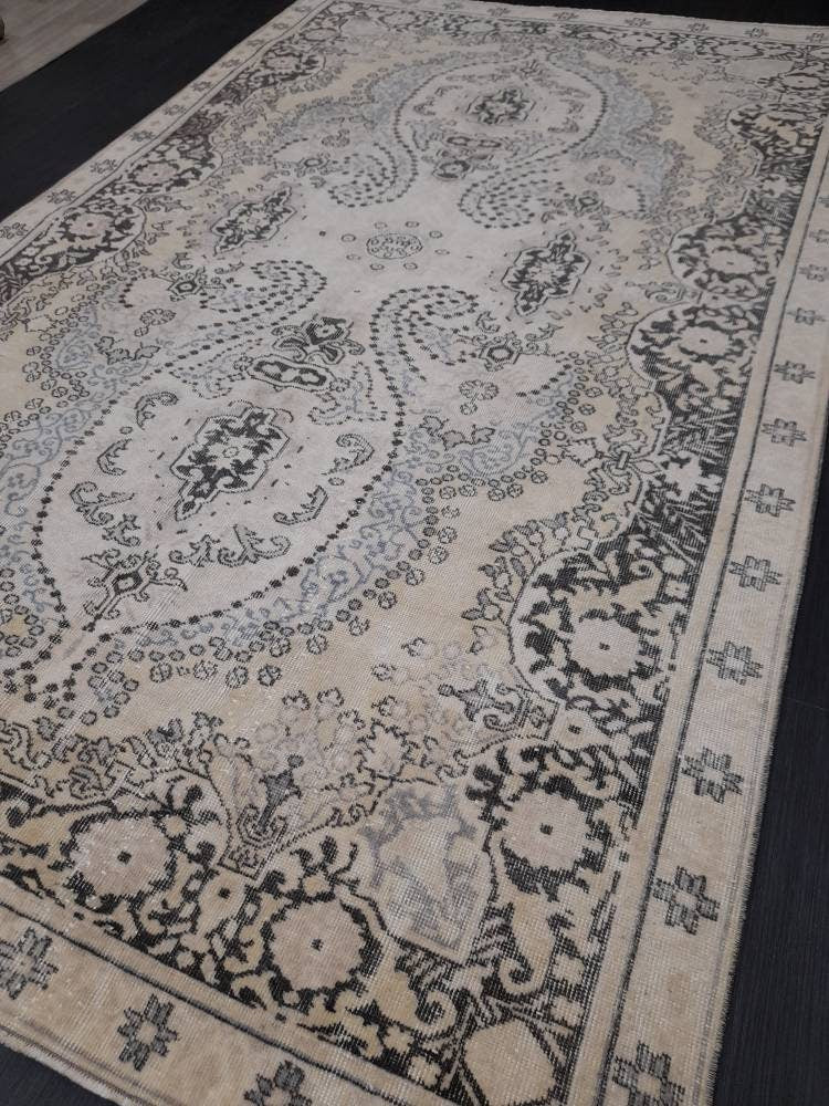 WOOL RUG Vintage 6 x 9.7 Rug Turkish Oushak  Rug, Hand Knotted Rug Persian Living Room Rug Oriental Rug Farmhouse Rug Knotted Rug 6x10 rug